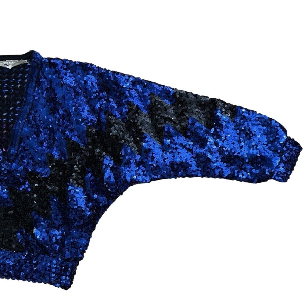 Vintage Lillie Rubin sequin sweater 80's Lightning Bolt Cobalt Blue Party - Picture 8 of 16